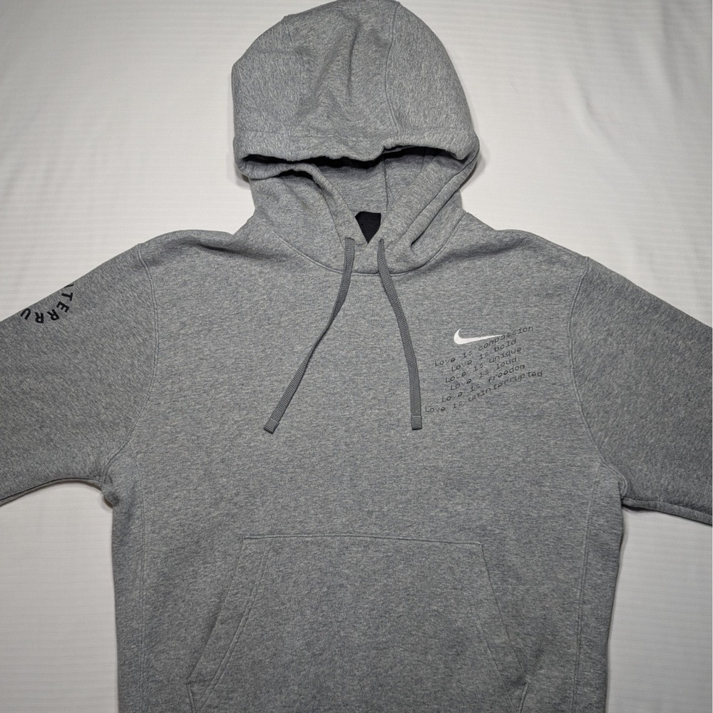 Nike Men M Club Fleece Hoodie Grey Love Is Compassion Graphic Streetwear CJ1611